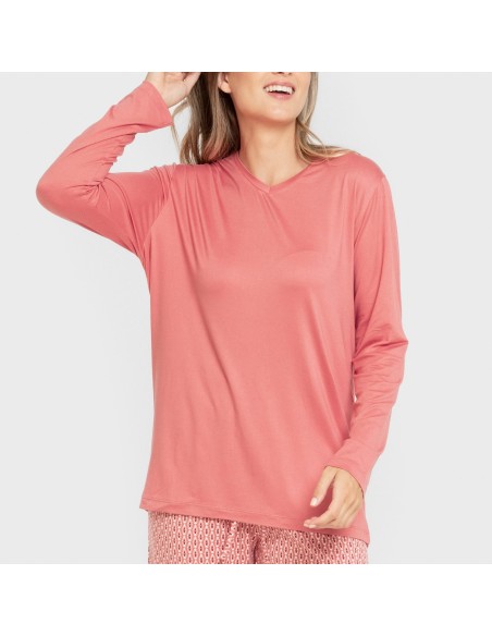 Pijama largo mujer soft Leonor marsala pijamas-largos-de-mujer