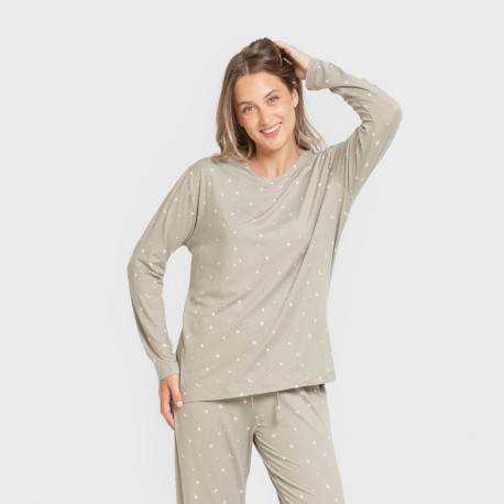Pijama largo mujer soft Ambarina verde cacería pijamas-largos-de-mujer