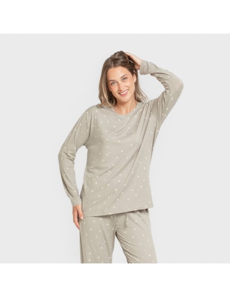 Pijama largo mujer soft Ambarina verde cacería pijamas-largos-de-mujer