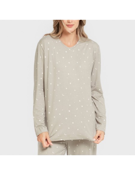 Pijama largo mujer soft Ambarina verde cacería pijamas-largos-de-mujer