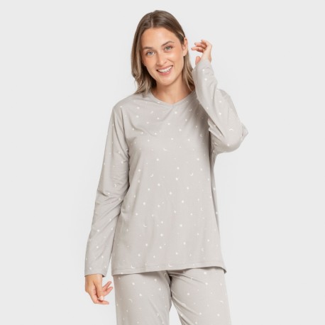 Pijama largo mujer soft Ambarina gris pijamas-largos-de-mujer