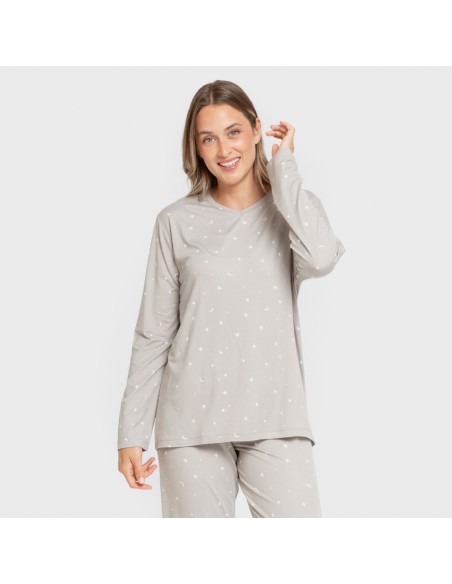 Pijama largo mujer soft Ambarina gris pijamas-largos-de-mujer