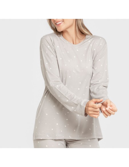 Pijama largo mujer soft Ambarina gris pijamas-largos-de-mujer