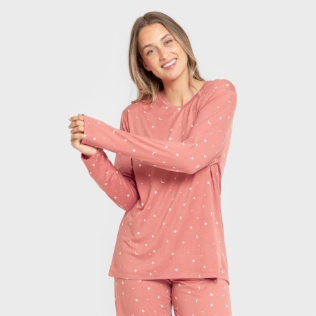 Pijama largo mujer soft Ambarina marsala pijamas-largos-de-mujer