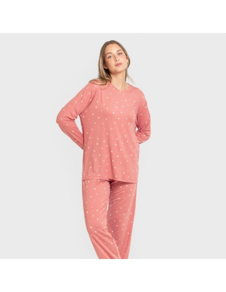 Pijama largo mujer soft Ambarina marsala pijamas-largos-de-mujer