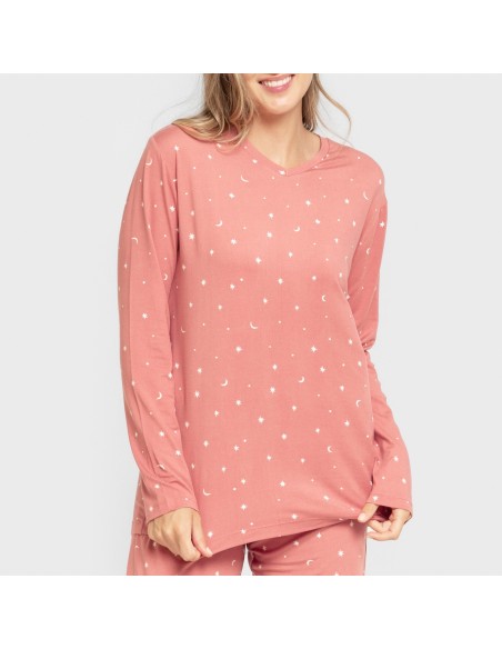 Pijama largo mujer soft Ambarina marsala pijamas-largos-de-mujer