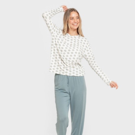 Pijama largo mujer soft Joy agua marina pijamas-largos-de-mujer
