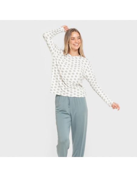 Pijama largo mujer soft Joy agua marina pijamas-largos-de-mujer