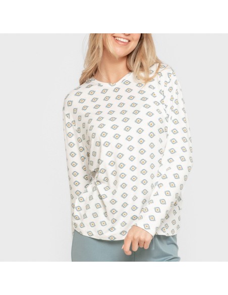 Pijama largo mujer soft Joy agua marina pijamas-largos-de-mujer