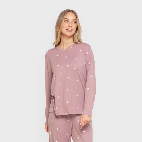 Pijama largo mujer soft Choer berenjena seco pijamas-largos-de-mujer