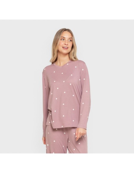Pijama largo mujer soft Choer berenjena seco pijamas-largos-de-mujer