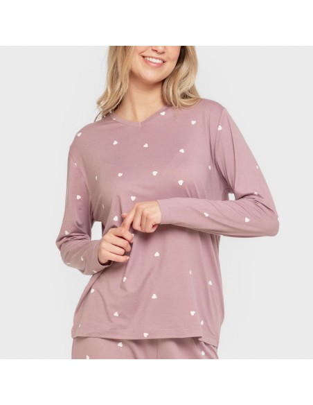 Pijama largo mujer soft Choer berenjena seco pijamas-largos-de-mujer