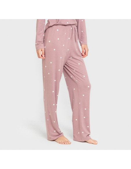 Pijama largo mujer soft Choer berenjena seco pijamas-largos-de-mujer