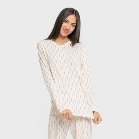 Pijama largo mujer soft Espiga berenjena pijamas-largos-de-mujer