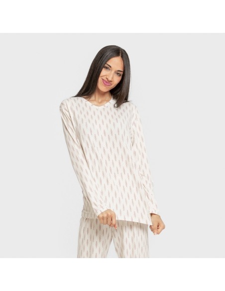Pijama largo mujer soft Espiga berenjena pijamas-largos-de-mujer
