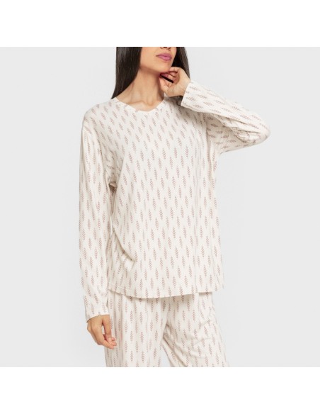 Pijama largo mujer soft Espiga berenjena pijamas-largos-de-mujer