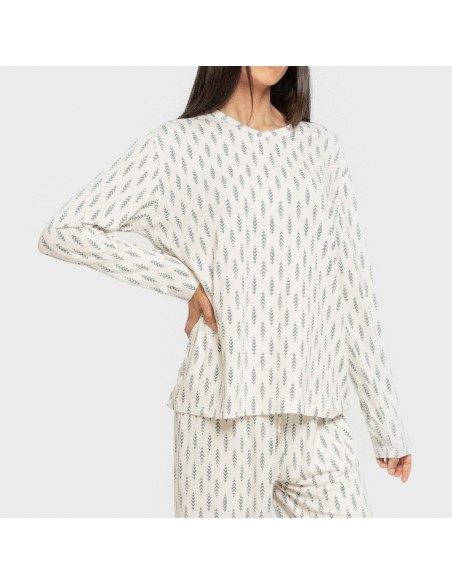Pijama largo mujer soft Espiga agua marina pijamas-largos-de-mujer