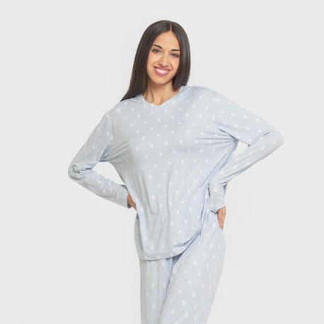 Pijama largo mujer soft Baby celeste pijamas-largos-de-mujer