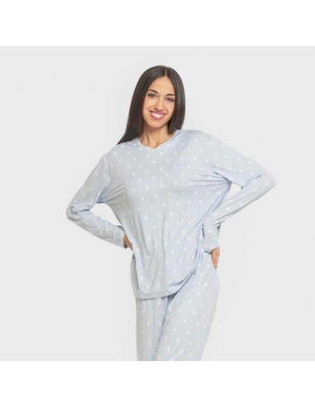 Pijama largo mujer soft Baby celeste pijamas-largos-de-mujer