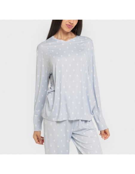 Pijama largo mujer soft Baby celeste pijamas-largos-de-mujer