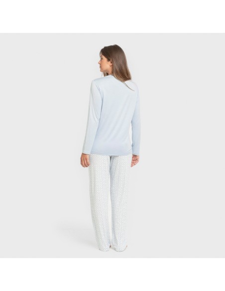 Pijama largo mujer soft Clau celeste pijamas-largos-de-mujer