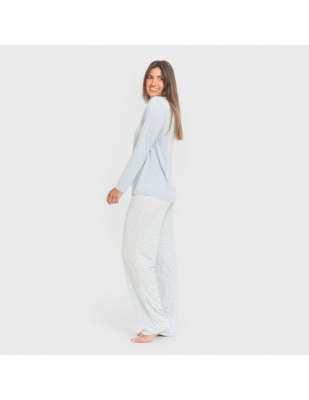 Pijama largo mujer soft Clau celeste pijamas-largos-de-mujer