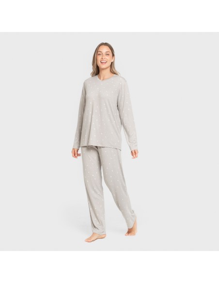 Pijama largo mujer soft Ambarina gris pijamas-largos-de-mujer