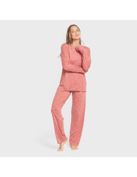 Pijama largo mujer soft Ambarina marsala pijamas-largos-de-mujer