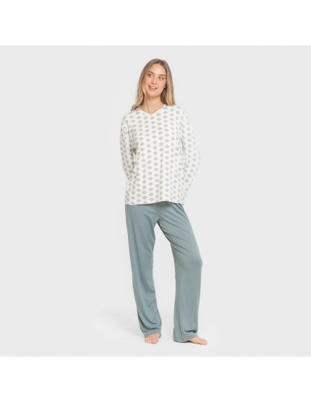 Pijama largo mujer soft Joy agua marina pijamas-largos-de-mujer