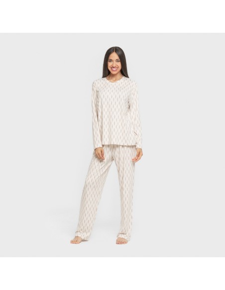 Pijama largo mujer soft Espiga berenjena pijamas-largos-de-mujer