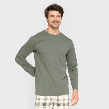 Pijama largo algodón hombre Cuadro Noric verde pijamas-largos-hombre