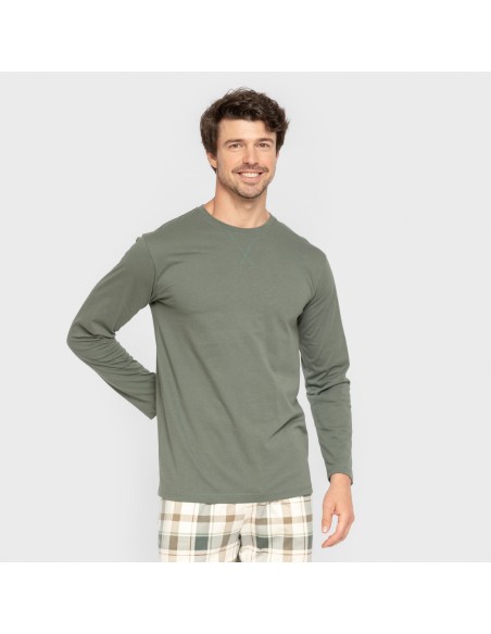 Pijama largo algodón hombre Cuadro Noric verde pijamas-largos-hombre