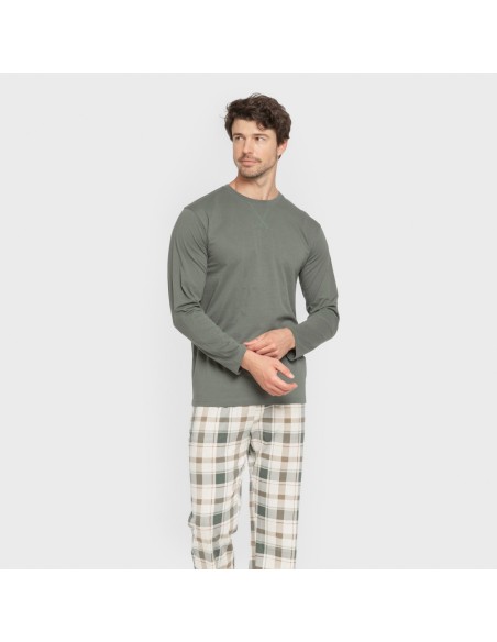 Pijama largo algodón hombre Cuadro Noric verde pijamas-largos-hombre
