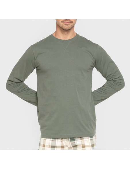 Pijama largo algodón hombre Cuadro Noric verde pijamas-largos-hombre