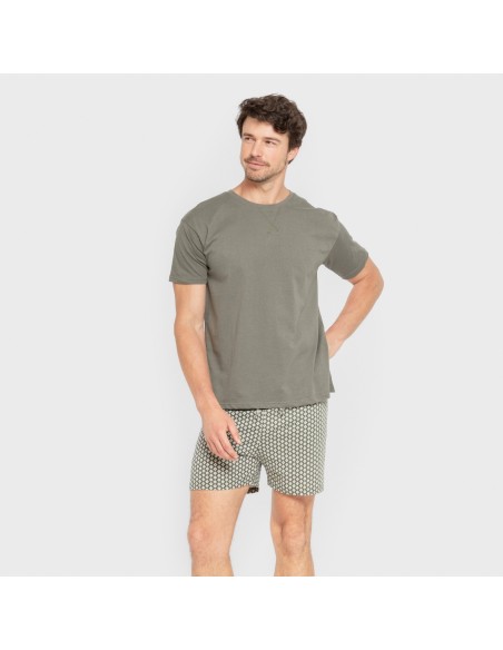 Pijama corto algodón hombre Sassy verde cacería pijamas-cortos-hombre