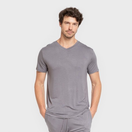Pijama corto viscosa hombre gris azulado pijamas-cortos-hombre