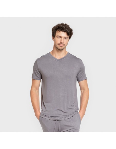 Pijama corto viscosa hombre gris azulado pijamas-cortos-hombre
