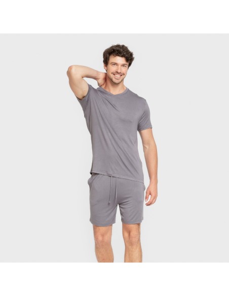 Pijama corto viscosa hombre gris azulado pijamas-cortos-hombre