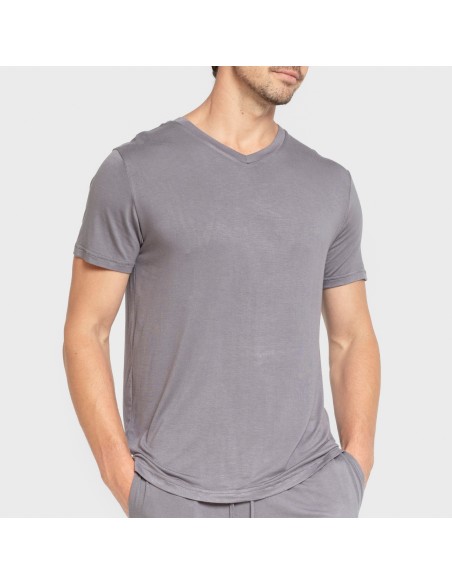 Pijama corto viscosa hombre gris azulado pijamas-cortos-hombre