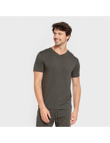 Pijama corto viscosa hombre verde oscuro pijamas-cortos-hombre
