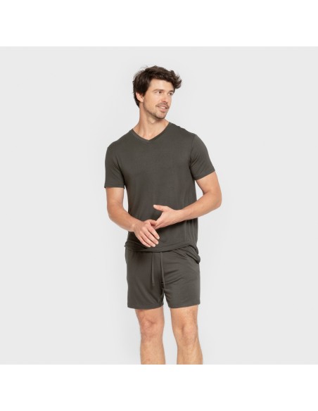 Pijama corto viscosa hombre verde oscuro pijamas-cortos-hombre
