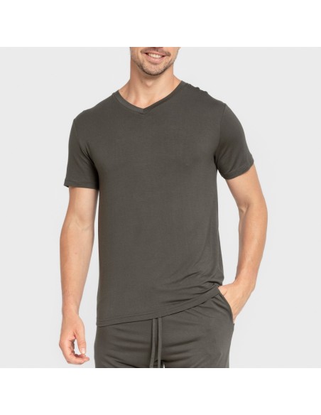 Pijama corto viscosa hombre verde oscuro pijamas-cortos-hombre