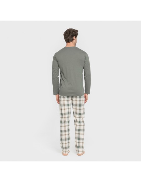 Pijama largo algodón hombre Cuadro Noric verde pijamas-largos-hombre