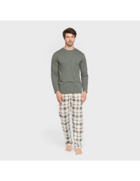Pijama largo algodón hombre Cuadro Noric verde pijamas-largos-hombre