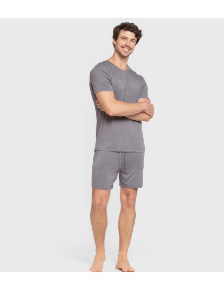 Pijama corto viscosa hombre gris azulado pijamas-cortos-hombre