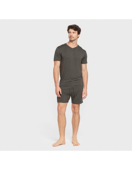 Pijama corto viscosa hombre verde oscuro pijamas-cortos-hombre