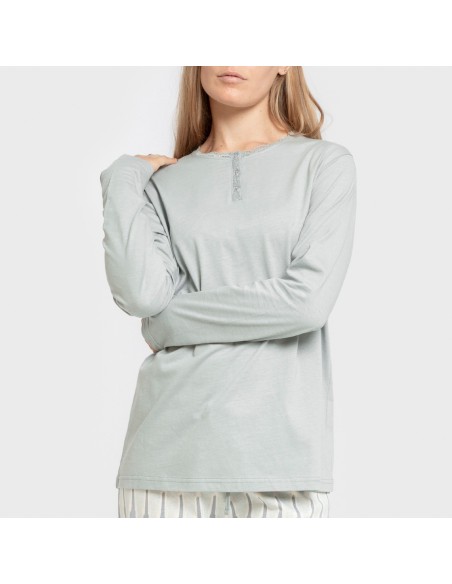 Pijama largo algodón Lalita agua marina pijamas-largos-de-mujer