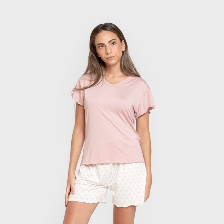Pijama corto mujer manga fluida soft Soñada marsala pijamas-cortos-mujer