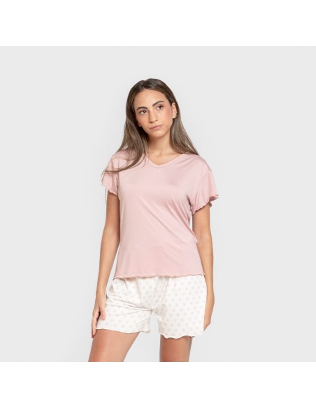 Pijama corto mujer manga fluida soft Soñada marsala pijamas-cortos-mujer