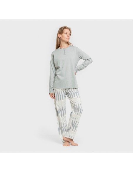 Pijama largo algodón Lalita agua marina pijamas-largos-de-mujer